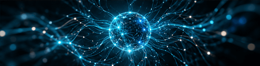 A glowing globe of linked points of blue light.